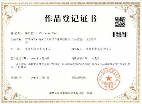 《职工心理关爱服务体系建设》作品登记证书